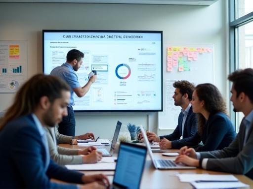 Consultants analyzing data and creating a strategic roadmap for digital growth.