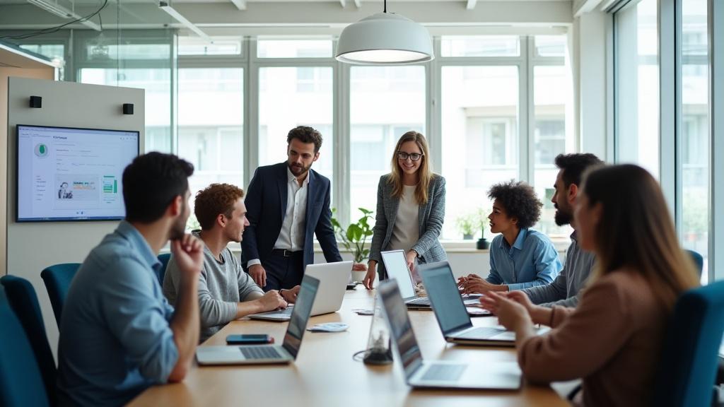 Team collaborating on digital strategy, illustrating a comprehensive suite of services.